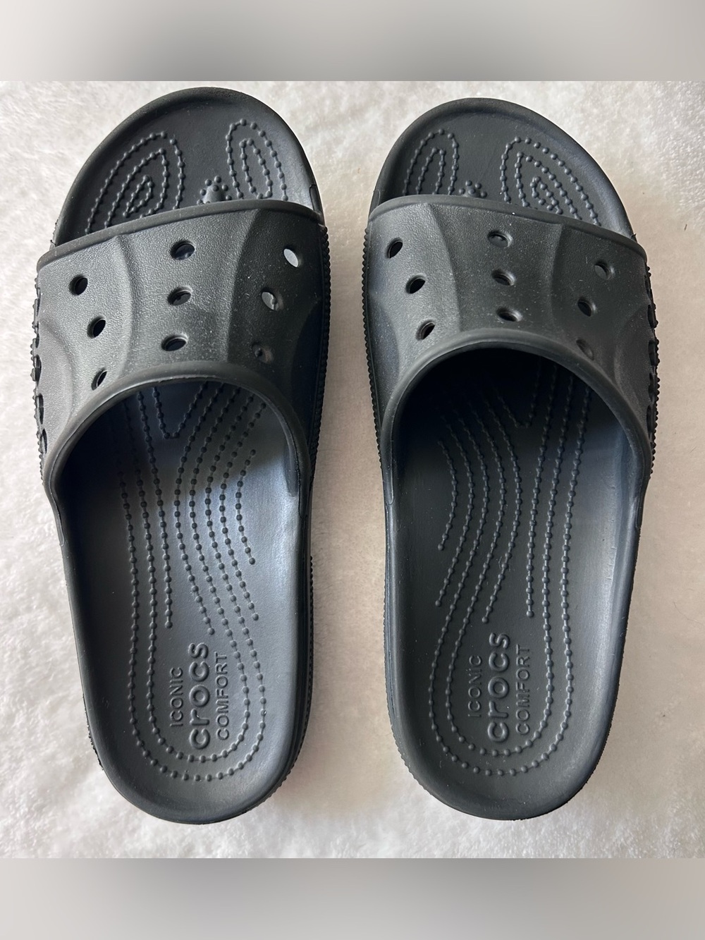 CROCS Baya II Women’s Black Slide Sandals Slip-On Comfort Size 8 Size 6 Mens